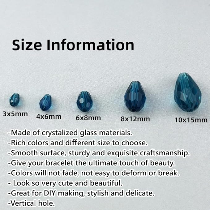 50pcs 10x15mm Teardrop Crystal Glass Beads for Jewelry Making, Faceted Vertical Hole Teardrop Glass Spacer Beads for Wind Chimes Bracelet Earring Necklace DIY Craft(Peacock Blue)