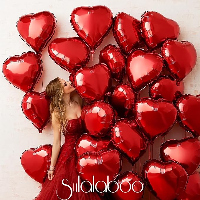 15Pcs Red Heart Balloons Helium 18 Inch Heart Shaped Foil Balloons for Valentines Day Mother's Day Engagement Anniversary Birthday Bridal Wedding Party Decorations