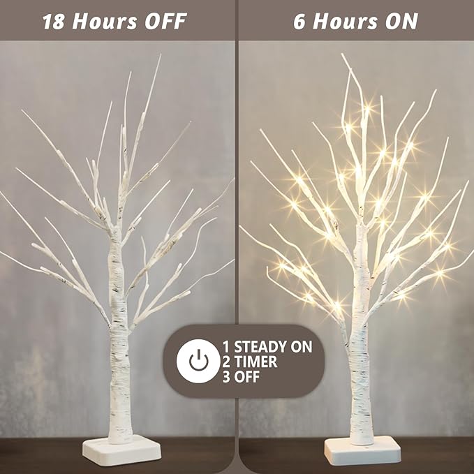 Vanthylit 2 Pcs Lighted Birch Tree Battery Powered Tabletop Tree Decorations for Home Fireplace Party Christmas Decorations (22 Inch)