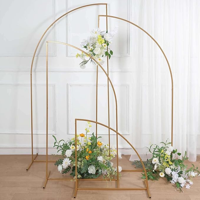 Tableclothsfactory Set of 4 | Gold Metal Wedding Arch Chiara Backdrop Stand, Half Moon Floral Frame Arbor Display - 2.5ft,5ft,6ft,6.5ft