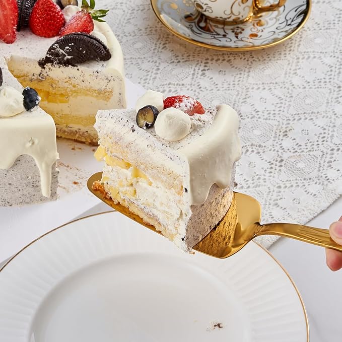 Gold Cake Cutter Set, Stainless Steel Cake Cutting Utensils Include Cake Knife and Cake Server suitable for Weddings, Birthdays, and Anniversaries