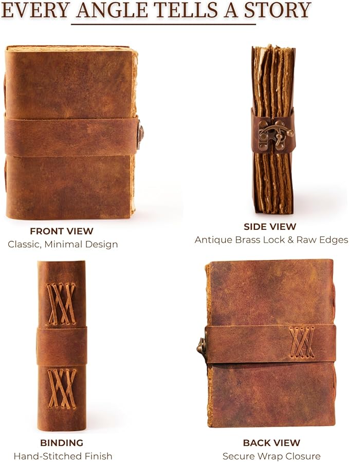 NomadCraftsCo. Vintage Leather Journal - Lock Closure, Book of Shadows, Grimoire, Witch Journal, 240 pages Antique Deckle Edge Paper