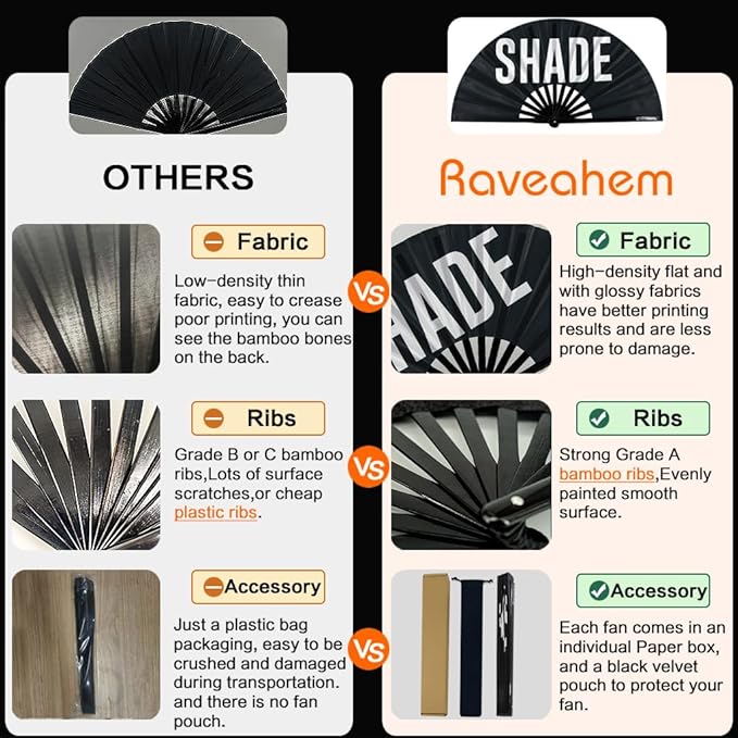 UV Glow Rave Fan, Bamboo Folding Clack Hand Fans Foldable for Men Women, Boots on the Ground Poping Fan for EDM Festival Line Dance Decoration, (Wellen, Medium 11")