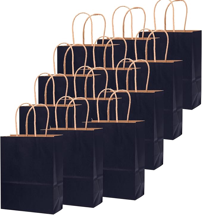 qiqee 100PCS Gift Bag with Handles Bulk Kraft Navy Blue Paper Bags Multiple Uses (13"x10.3"x4.6"- Large Size)
