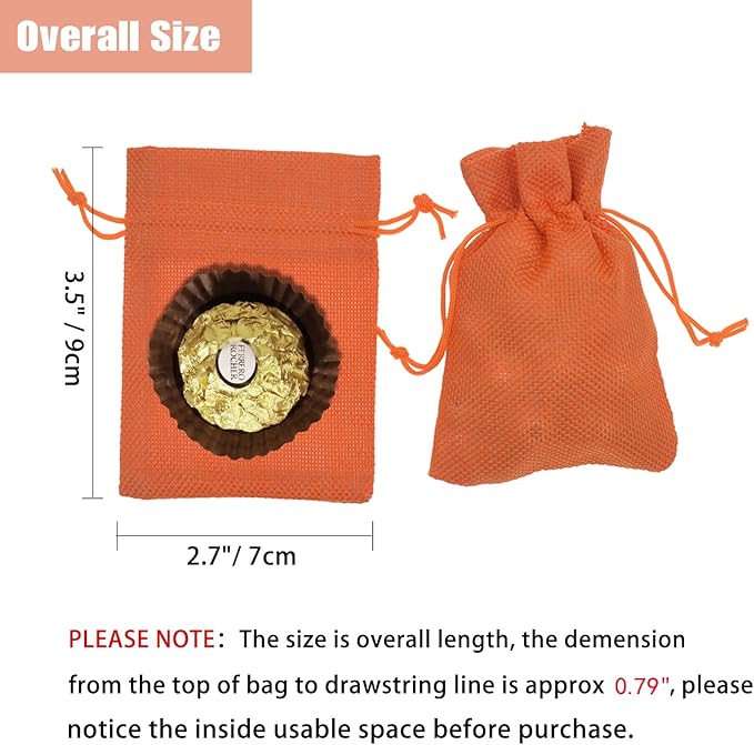 20Pcs Burlap Gift Bags 2.7 x 3.5 inch, Orange Jute Drawstring Bags for Halloween Party Favors, Jewelry Candy Pouches, Arts Crafts