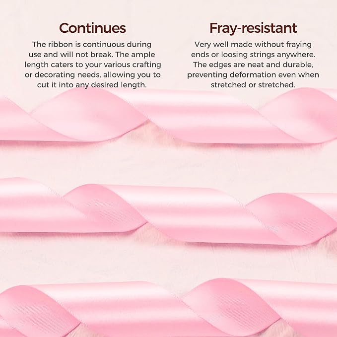 Rose Pink Satin Ribbon 1 inch X Continuous 25 Yards, Single Face Polyester Ribbon Perfect for Gift Wrapping, Flower Bouquet, Wedding Decor, Crafts, Bow Making, Sewing and More