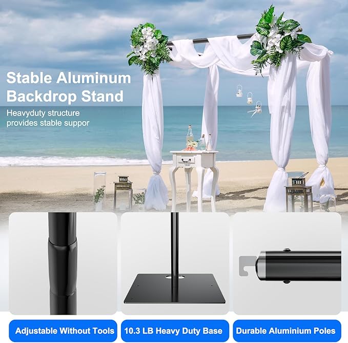 Pipe and Drape Backdrop Stand Kit Backdrop Stand For Parties 8ftx10ft Adjustable Photo Backdrop Stand Heavy Duty Background Stand for Wedding Banquet Decorations Black