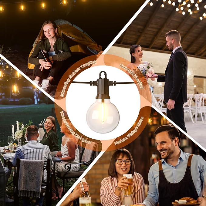 Kawaya Solar Powered String Lights for Outside, Outdoor IP65 Waterproof LED Patio Light with USB-Charging, Shatterproof Edison Hanging Lights for Bistro Yard Cafe Porch Camping (Solar-Power 100FT)