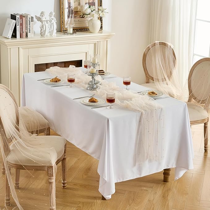 Fanami 3 Pack Pearl Table Runner -10FT Champagne Gold Boho Tulle Table Runners 120 Inches Long Rustic Sheer Lace Fabric Centerpieces for Wedding Arch Birthday Party Bridal Veil Baby Shower Decorations