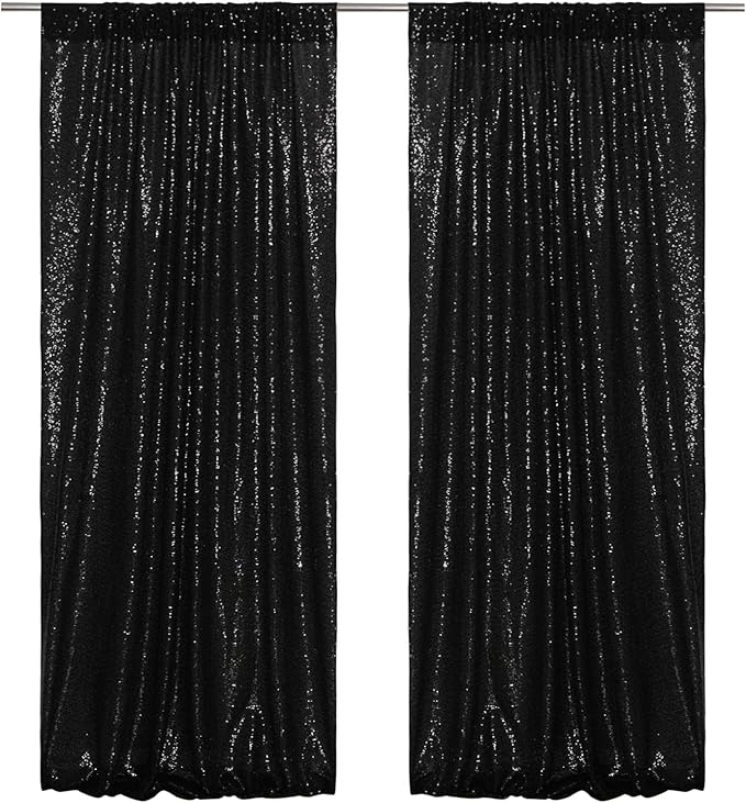 Poise3EHome 2 Panels 4x8ft Black Sequin Backdrop,Upgrade Shimmer Backdrop for Wedding Decor,Party Photo Booths,Event Decorations