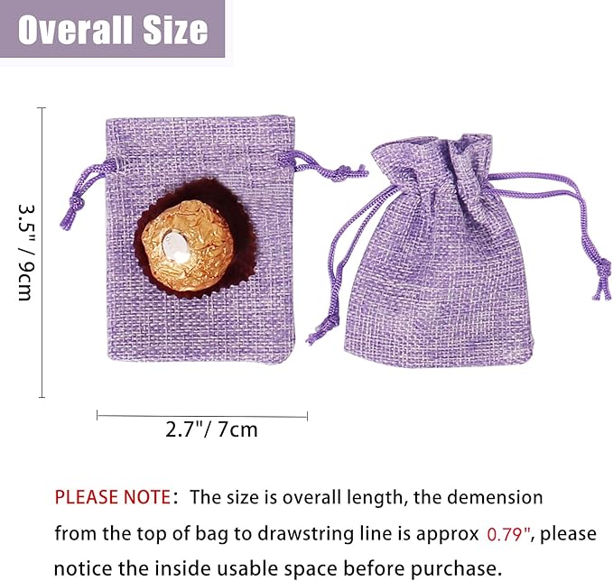 20Pcs Burlap Bags with Drawstring 2.7 x 3.5 Inch, Linen Small Party Favor Gift Bags Jewelry Pouches Sachet Sacks for Wedding, DIY Craft (Light Purple)