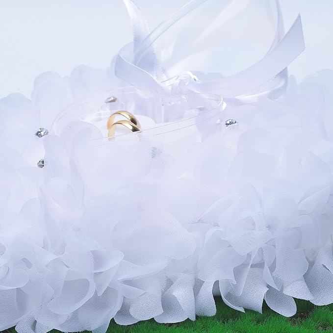 Ring Pillow is Designed with White Roses, Mozambique Diamond and Flowers. It is A Ring Bearer That Comes with A Gift Box. It is Suitable for Weddings and Ring Collections (Diamond White)
