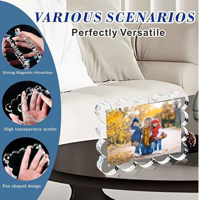 5x7 Inch Magnetic Acrylic Picture Frame,10+10mm Thick Block,Double Sided Clear scalloped frames for Desktop Display | Trendy Home Gift ((1 Pack), 5X7)