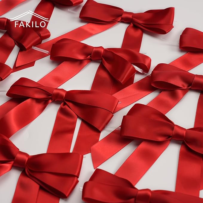 Red Bows for Gift Wrapping, 5'' X 7'' Satin Gift Bows for Birthday, Wedding, Party, 30 Pcs