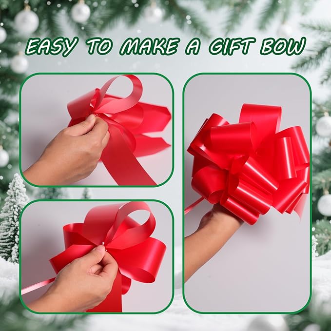 6 Pcs 6 Inch Red Pull Bows, Perfect for Gift Wrapping, Gift Wrapping Baskets Wedding Christmas Party Decorations, Crafts – Quality Pull Bows for Gifts and Decorations