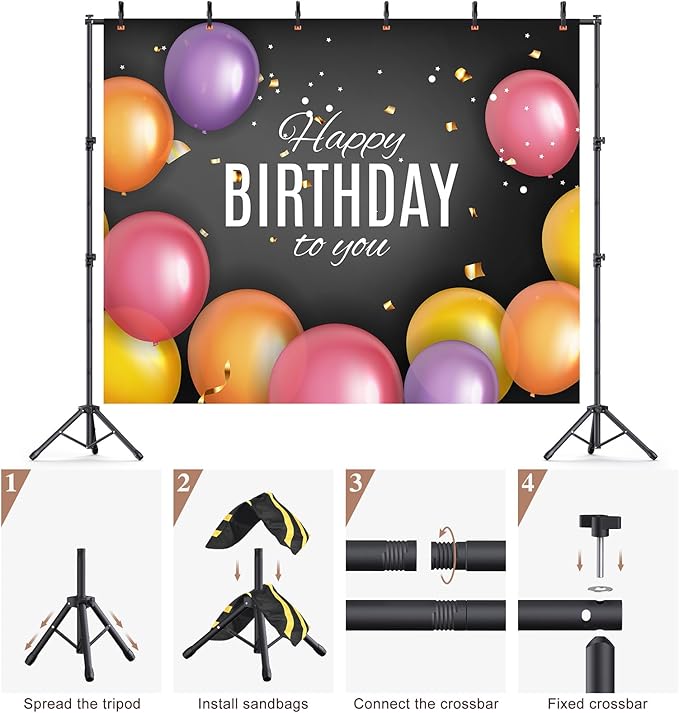 Backdrop Stand 10×8ft (W×H) Adjustable Backdrop Support Ground Kit Photography Photo Shoot Backdrop Stand for Parties with Sandbags, Spring Clips, Carrying Bag