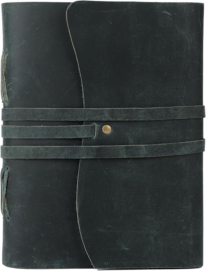 Handmade Leather Journal 7x5 Inch | Blue Vintage Notebook with Unlined Blank Paper | Antique Travel Diary, Writing Sketchbook for Men & Women