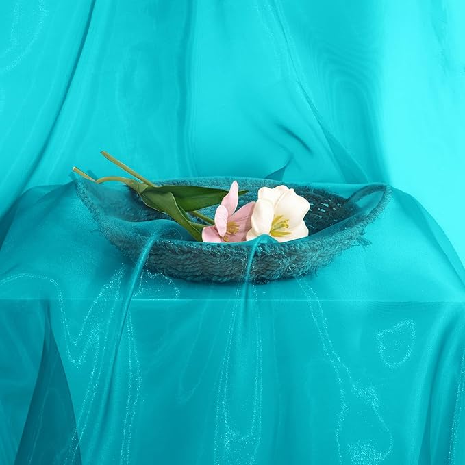 P Pothuiny Sheer Organza Fabric by The Yard, 3 Yards x 60 Inch Wide Bridal Teal Organza Tulle Fabric Roll Shiny Gauze Fashion Dress Sewing Craft for Wedding Party Decorations Backdrop