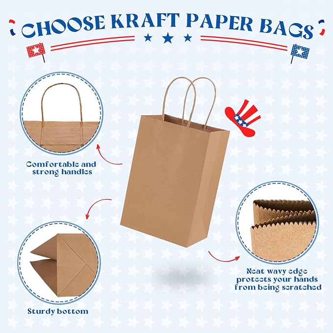MESHA Kraft Paper Bags 5.25X3.75X8 Brown Small Gift Bags with Handles Bulk,500 Pcs for Small Business,Birthday Wedding Party Favor, Paper Shopping