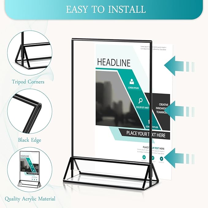 Zonon Acrylic Sign Holder 5x7, 6 Pack Vertical Double Sided Menu Display Stand with Borders, Double Sided Wedding Table Menu Holders Picture Frames for Restaurant, Christmas Party(8.5 x 11 Inch)