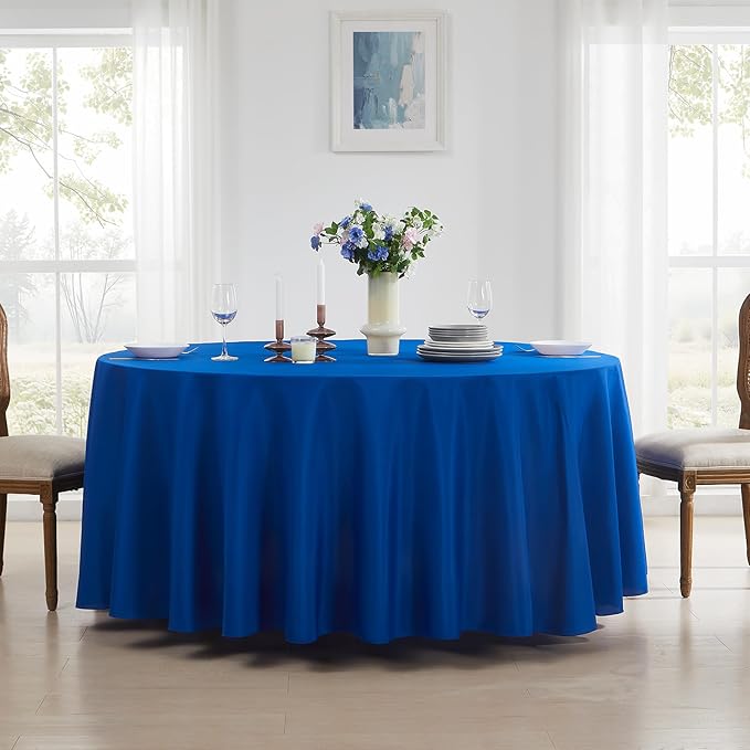 Round Tablecloth 120 Inch 2 Pack Royal Blue Tablecloths Washable Decorative Linen Polyester Table Clothes Cover for Dining Table Banquets Buffet Parties and Wedding