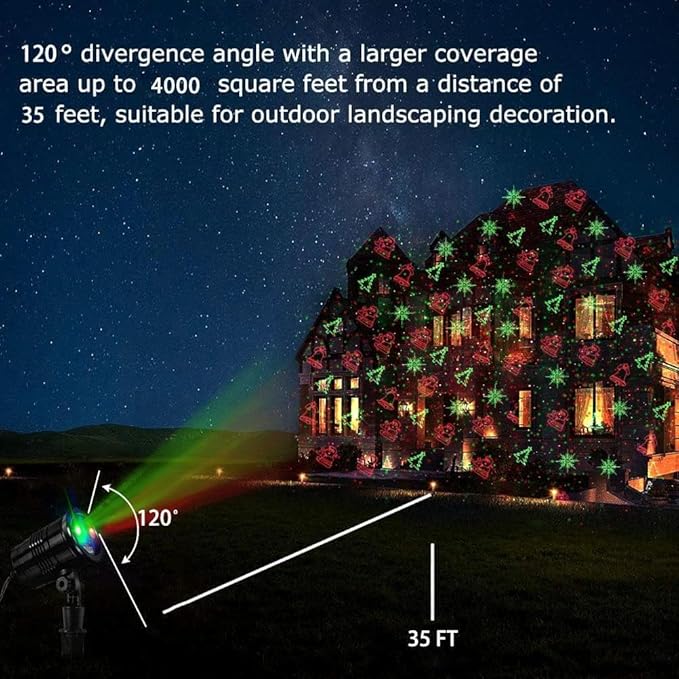 Christmas Projector Lights Outdoor, Led Christmas Laser Lights Landscape Spotlight Red and Green Star Show with Remote Control,Indoor Outdoor Holiday Decoration for Party Garden Wall Decoration