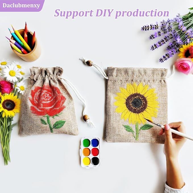 Daclubmenxy D&C 20PCS Sachet Bags Empty for Lavender, Burlap drawstring bags, Jewelry Pouches 4.5'' x 6.0'' Drawstring Gift Bags for Wedding, Christmas, Party Favor Bags (Brown, 4×6in)