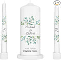Unity Candles for Wedding, Modern Unity Set, Custom and Personalized Pillar and Taper Candles, Unscented White Premium Wax, Religious and Wedding Ceremony, Special Events (Olive)