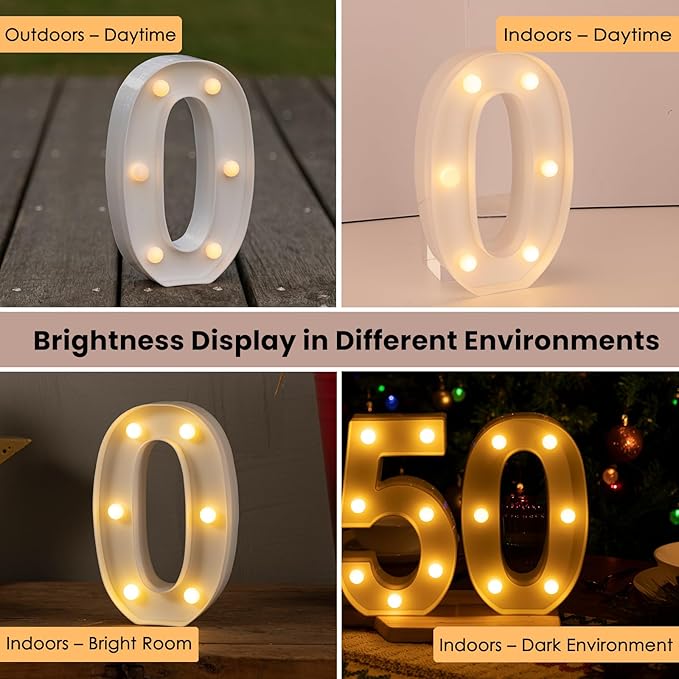 HXWEIYE Light Up Numbers-0, LED Marquee Number Lights Sign 26 Alphabet and 10 Number for Party Bar Birthday, Light Up Letters Battery Powered Warm White Christmas Decoration Numbers Lights