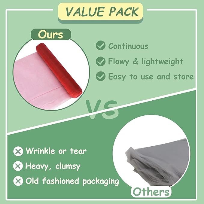 Red Tulle Fabric Roll, 54 Inch by 10 Yards (30 ft) for Wedding Party Decoration Spool Bolt, Ceiling Decor, Tutu Skirt, Gift Wrapping, Soft & Drape (Red)