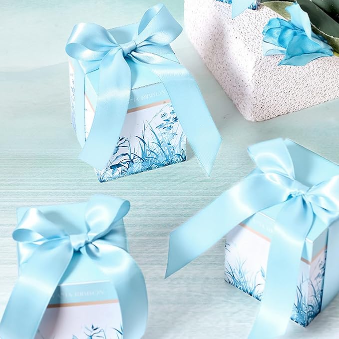 1 Inch Light Blue Satin Ribbon 50 Yards Solid Fabric Ribbons for Gift Wrapping, Crafts, Floral Arrangements, Wedding, Party, Holiday Decor
