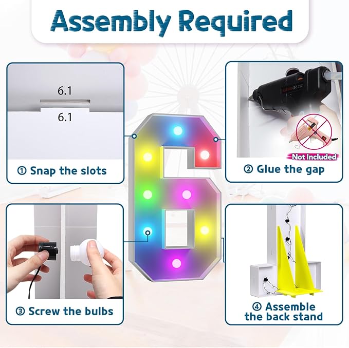 imprsv 3FT Colorful Marquee Numbers,18 Colors Number 6 with Remote, Light Up Numbers Sign for 3rd Birthday Decorations Anniversary Party Decor, Pre-Cut Foam Board Kit, Mosaic Sign for Balloon
