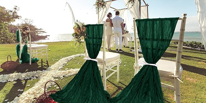 50 PCS Cheesecloth Chair Sashes, Bows Designed ChairSashes, 15.7x70 inch Chair Sashes for Aisle Decorations Universal Chairs Cover Decoration for Wedding Reception Party Banquet (Emerald Green)