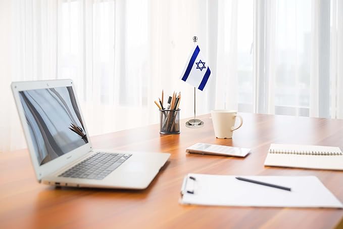 Israel Israeli Deluxe Desk Flag Set Small Mini Miniature Israel Israeli Table Desktop Flags,Festival Events Celebration,Office Decoration-2 Pack
