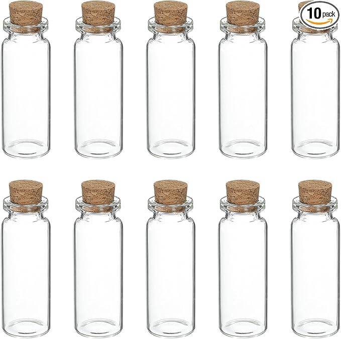uxcell 10Pcs Mini Glass Bottles with Cork Stoppers, 12ml Small Clear Bottles Glass Empty Jars Vials for DIY Crafts Party Wedding Decor Favors