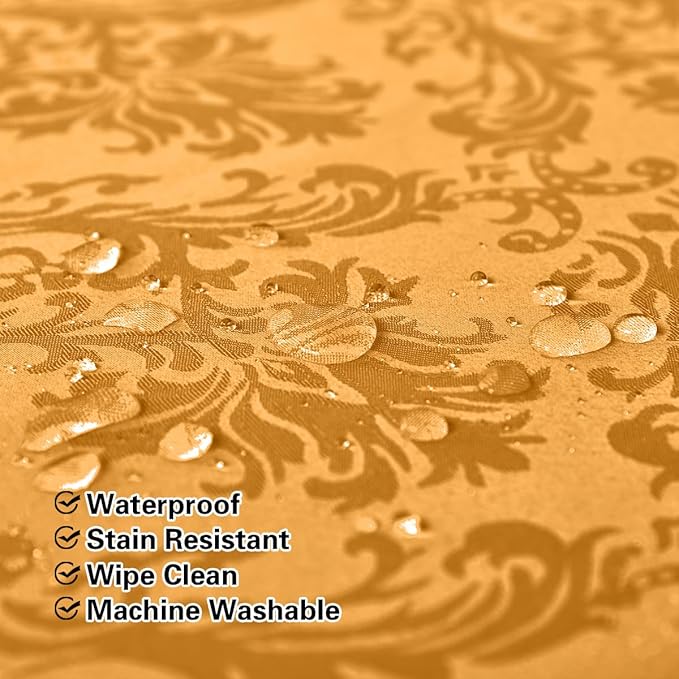 SASTYBALE Fall Jacquard Tablecloth Square 52 x 52 Inch, Spill Proof Washable Autumn Damask Table Cloth, Polyester Fabric Table Cover for Thanksgiving, Harvest, Holiday, Amber