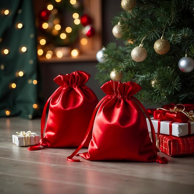 3" x 4" Red Satin Gift Bags, Jewelry Bags, Wedding Favor Silky Drawstring Baby Shower Christmas 50 per Pack