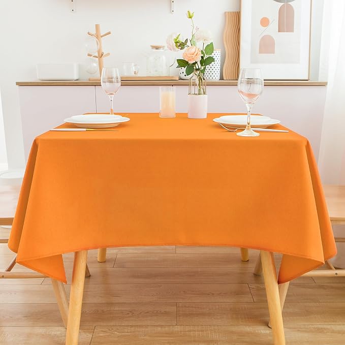 2 Pack Square Table Cloth 70X70 Inch Orange Washable Fabric Tablecloth Polyester Solid Dining Table Cover for Birthday Party Dinner Holiday Outdoor Indoor