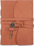 Leather Journal with Lined and Unlined Deckle Edge Paper 8x6 inch and Vintage Key | Handmade Writing Notebook Diary | Bound Daily Notepad for Men & Women Medium, Sketch/Writing pad for Artists