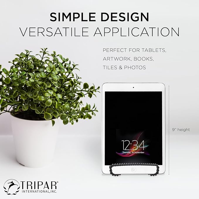 Tripar Decorative Twisted Wire Stand, Black Display (6 Inch Depth) Tabletop Easel Sleek & Modern Look - Perfect for Books, Plates, Photos & More