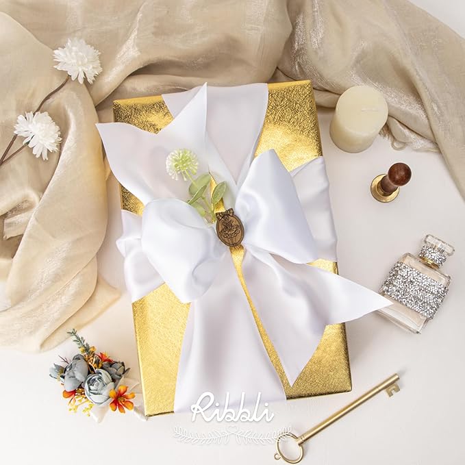 Ribbli White Satin Ribbon 4 Inch Wide White Ribbon for Wedding Chair Sash Grand Opening Ceremony Big Bows Gift Wrapping Floral Crafts Cake Decor-Double Faced Satin Continuous 10 Yards