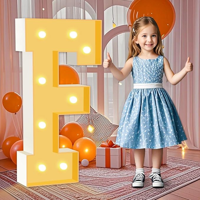 3FT Marquee Light Up Letters F, Large 3 feet Tall Cardboard Letters Lights for for Birthday Party Decorations, Anniversary Decor, Baby Shower, Weeding Room Decor, Assembly Required