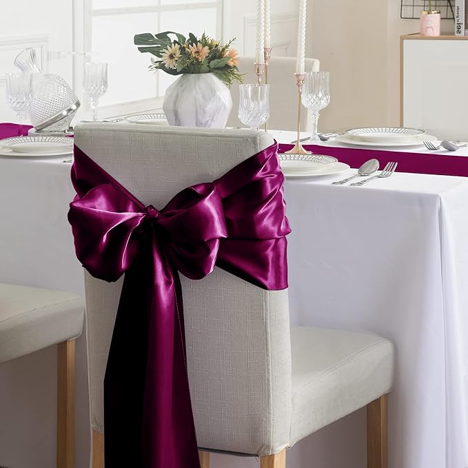 12Pack Table Runner 12 x 108 Inches Satin Silk Table Runner for Wedding, Birthday Party, Banquets, Graduations Decoration, fit Rectange and Round Table-Burgundy