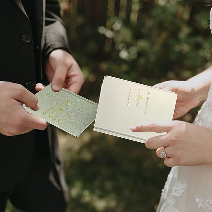 WeddingGiftsWedding Vow Books His and Hers Set of 2 Canvas Linen Wedding Vow Books Husband and Wife Hard Cover Vow Books for Engagement Gifts(XZ-HW-Sage)