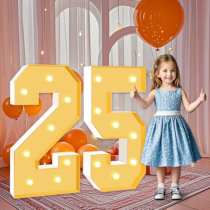 3FT Marquee Numbers 25, Large Light Up Numbers 25th Birthday Decorations for Girls Boys, Cardboard Number for Women Men Anniversary Party Decor Backdrop, DIY Foam Board Mosaic Number Sign
