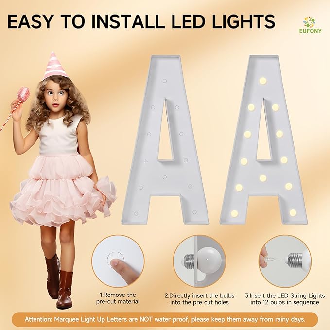 eufony Marquee Letters 4 Feet Tall, 4 FT Marquee Light Up Letters, Giant Light Up Letters 4FT for Birthday Party Baby Shower Gender Reveal Graduation Decorations, Letter H with LED Lights DIY Kit