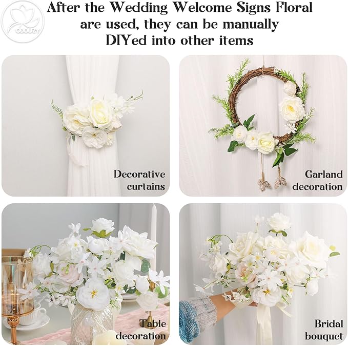 Wedding Arch Flowers,Artificial Flower Arch Decor,2pcs Artificial Flower Arrangement for Wedding Decor Reception Backdrop Floral Decorations (White)