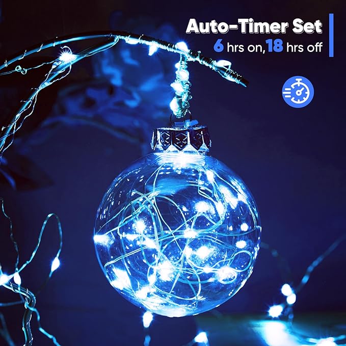 1 Pack 32.8 Ft. Battery Operated Outdoor String Lights with Remote & Timer, LED Blue Fairy Lights, Waterproof Twinkle Lights for Bedroom, Dorm, Mason Jar, Wedding, Party, Christmas