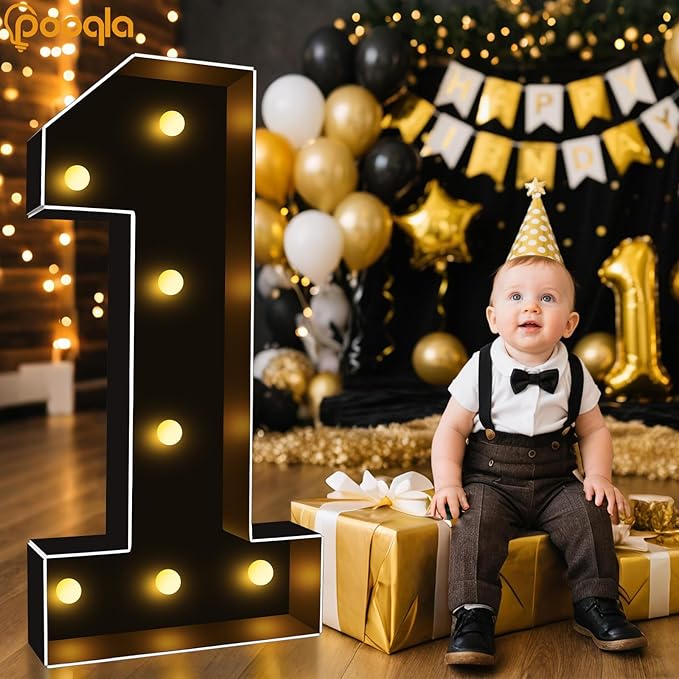 Pooqla 3FT Marquee Light Up Numbers, Black Lighted Party Decor for her him Women Men, Giant Mosaic Light Up Numbers for 4th 14th 40th Birthday Anniversary Decoration, Number 4