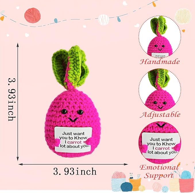 Emotional Support Crochet Carrot,Lovely Gift for Friends,Mom,Dad,Grandpa,Grandma,Colleagues,Classmates,Graduation Gift,Emotional Support Toys,Home Office Decoration